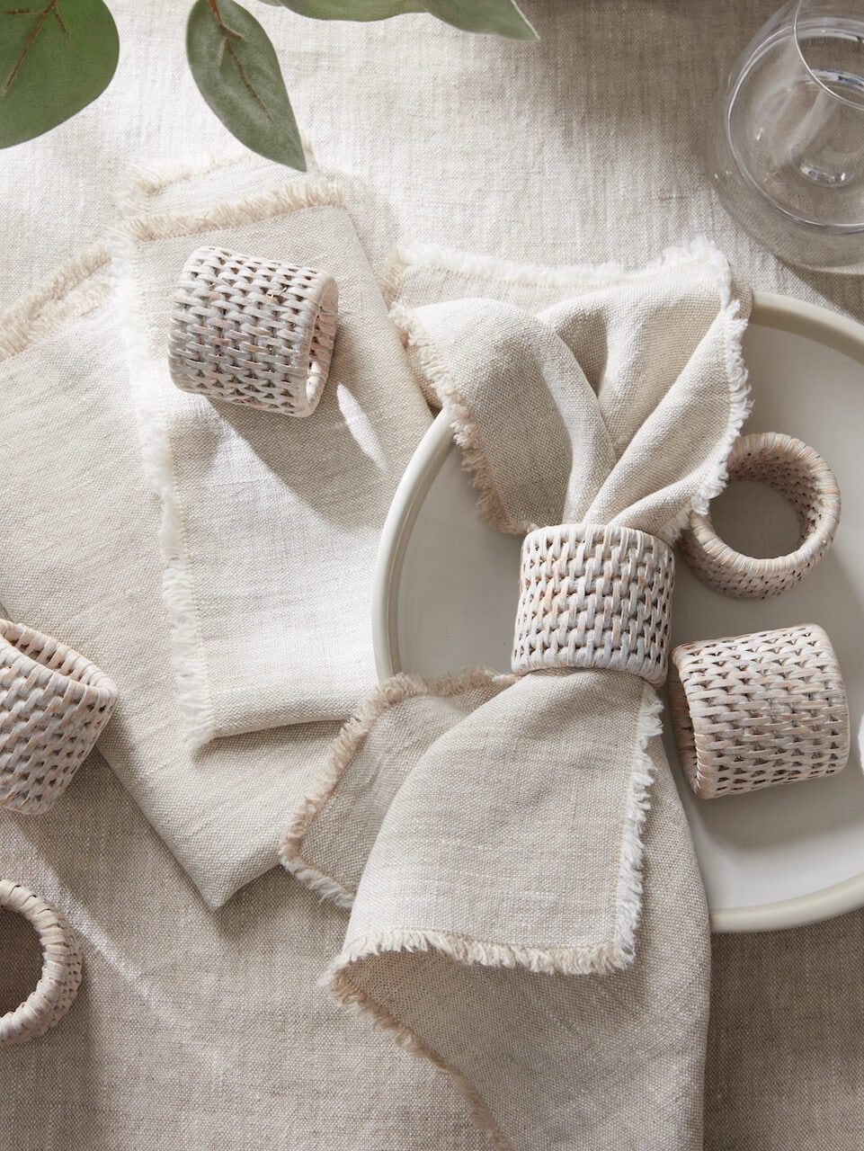Iona Rattan Napkin Rings - White - Set of 6