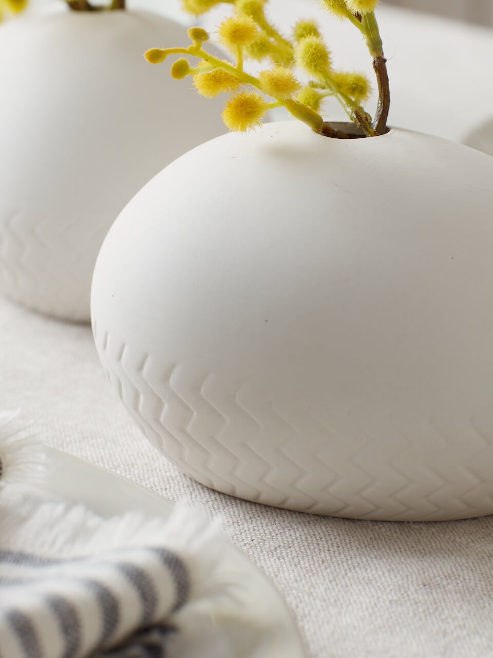 Set of 3 White Ceramic Decorative Pots