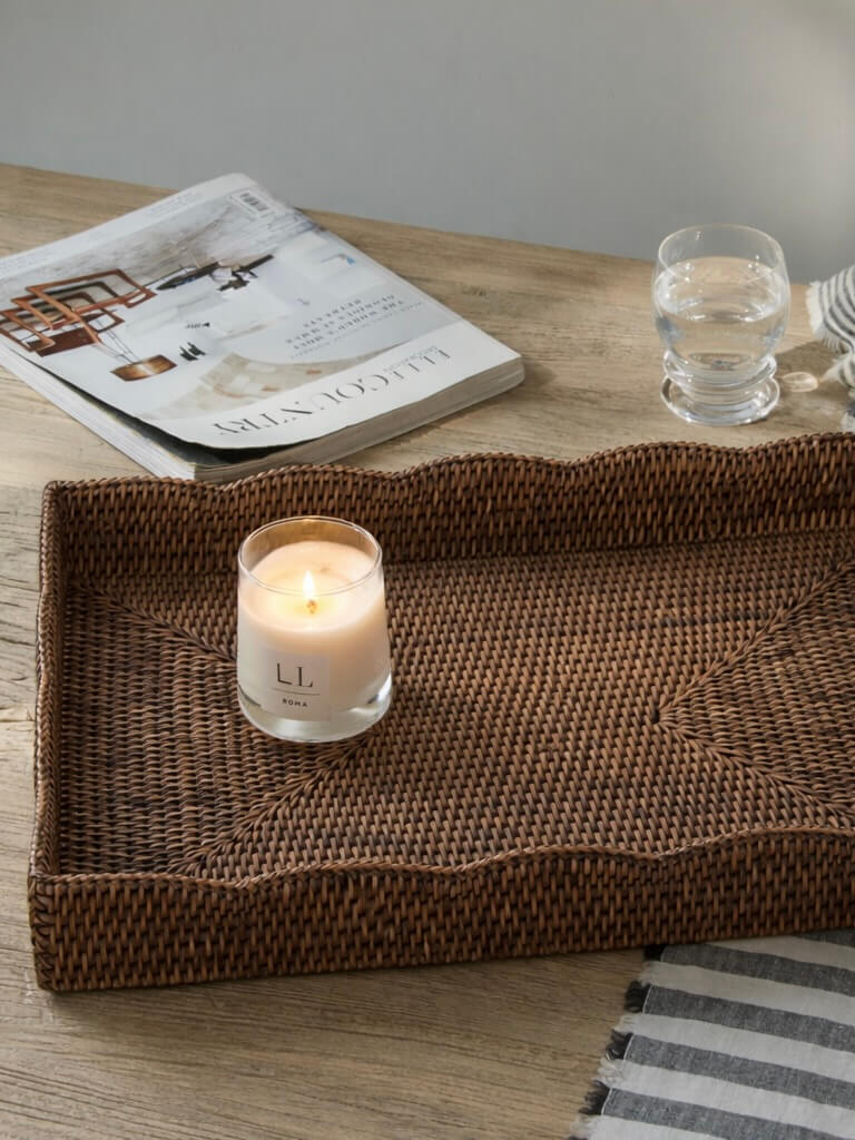 Rhu Rattan Scallop Edge Tray - Antique Brown