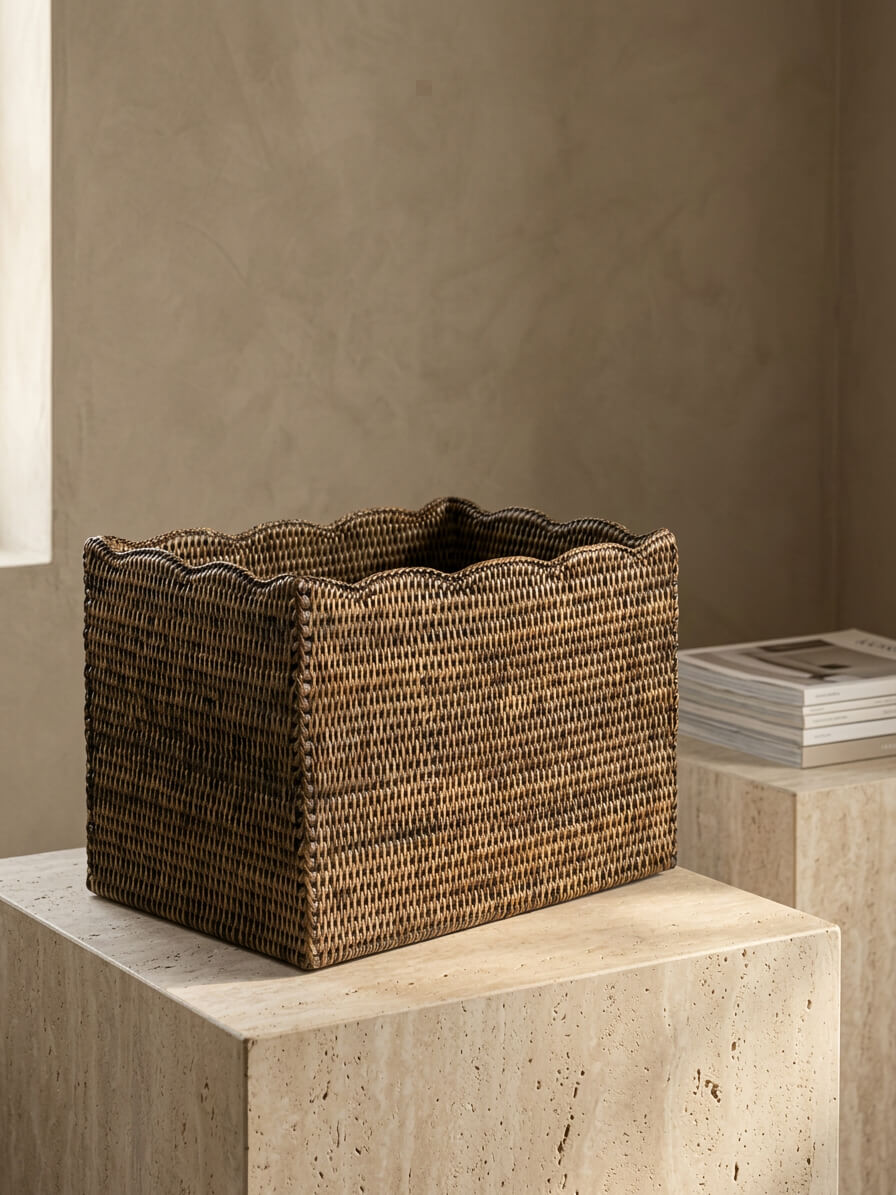 Alness Rattan Scalloped Basket - Antique Brown