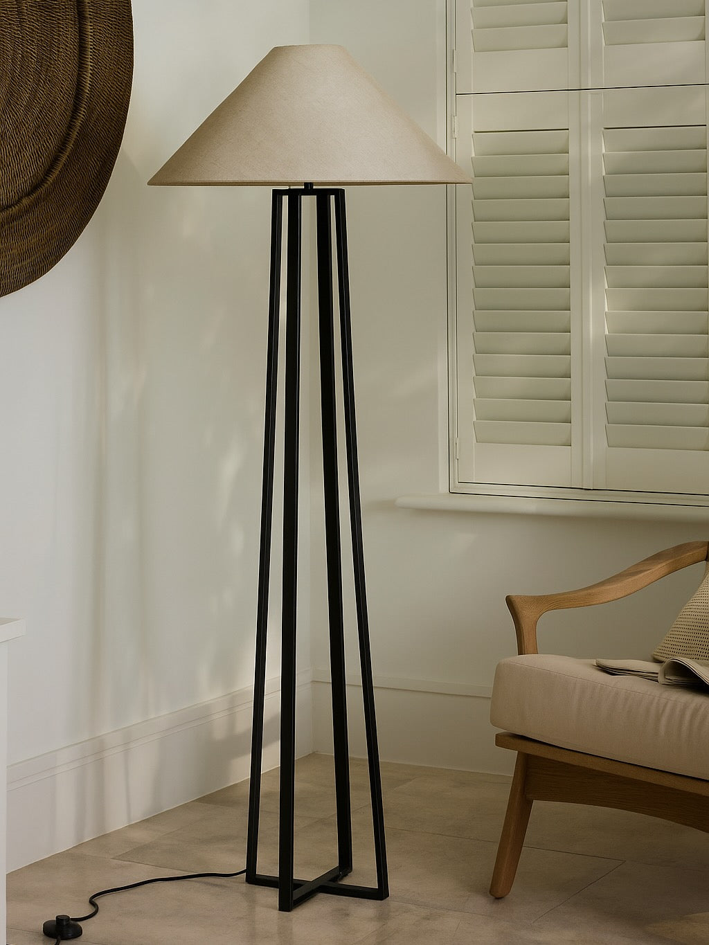 Zane Black Floor Lamp with Natural Fabric Shade
