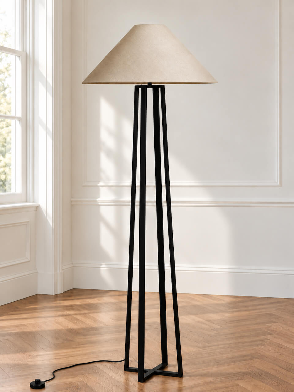 Zane Black Floor Lamp with Natural Fabric Shade