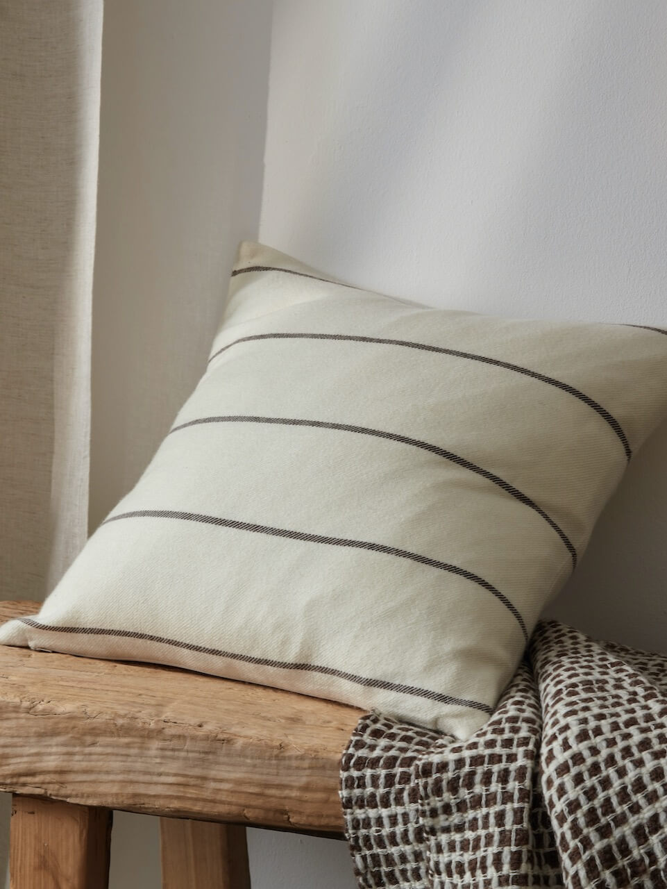 Cream & Brown Stripe Wool Cushion Cover 50x50