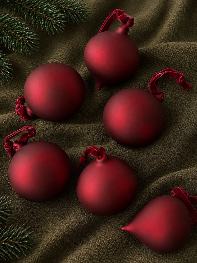Frosted Soft Burgundy Baubles - Set of 6