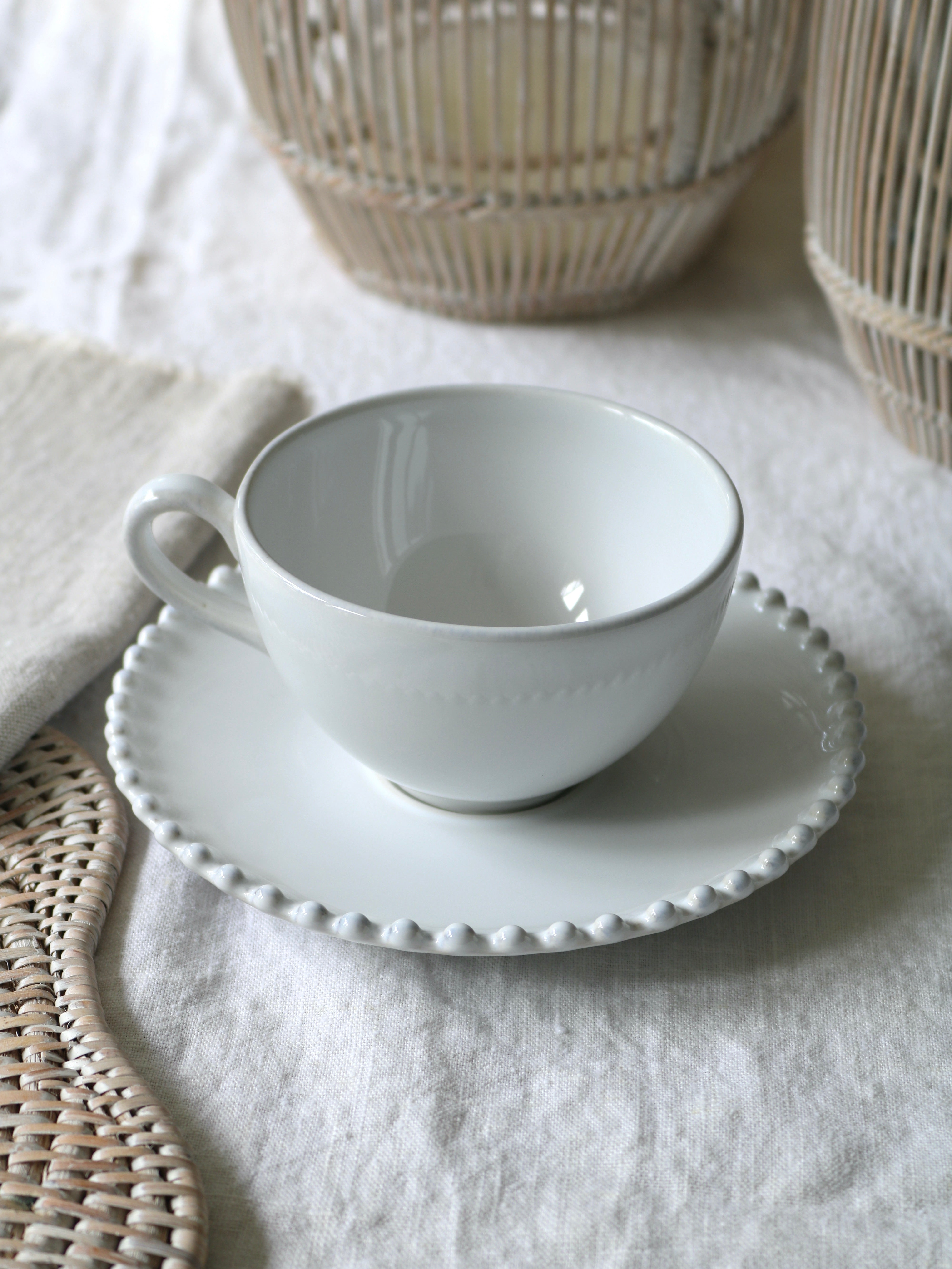 Pearl Stoneware Tea Cup and Saucer