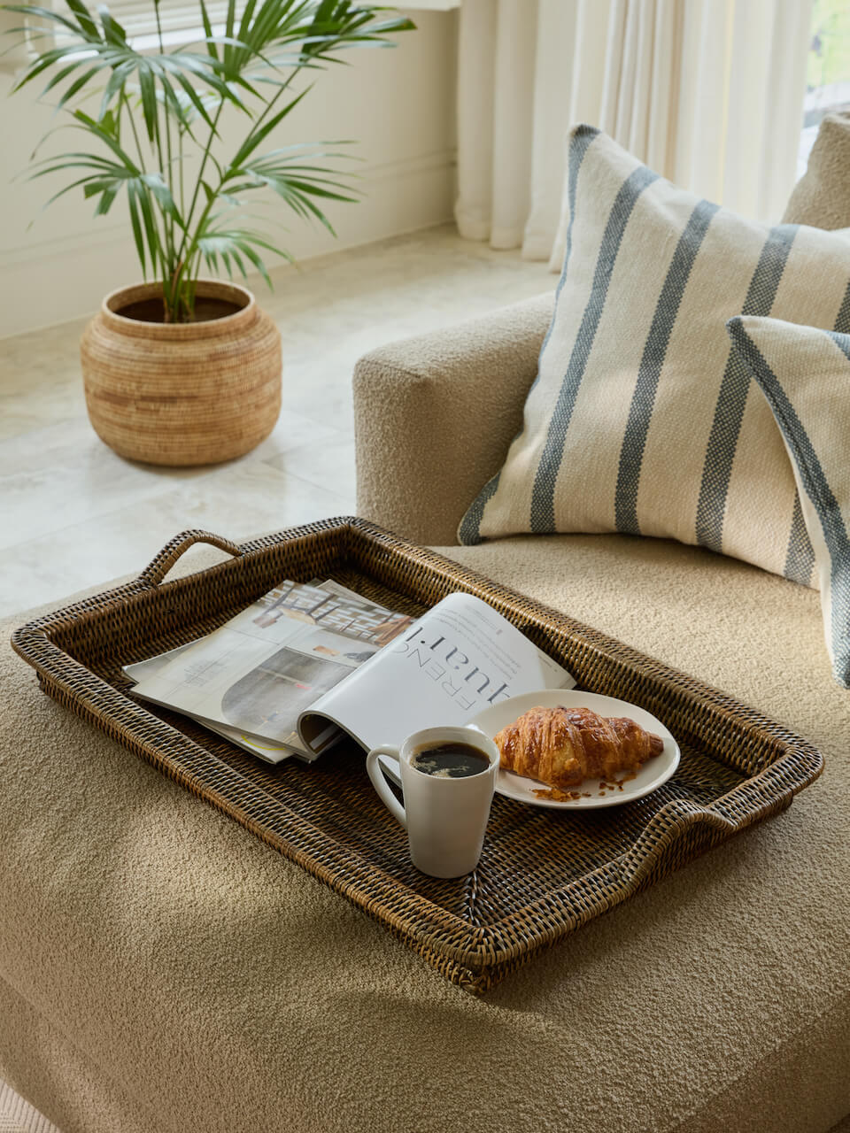 Ness Rattan Ottoman Tray - Antique Brown