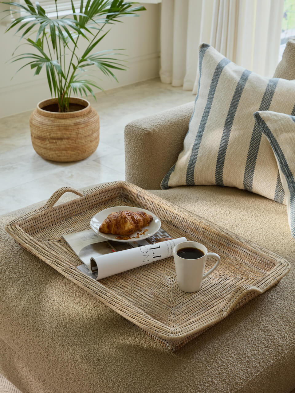 Ness Rattan Ottoman Tray - White
