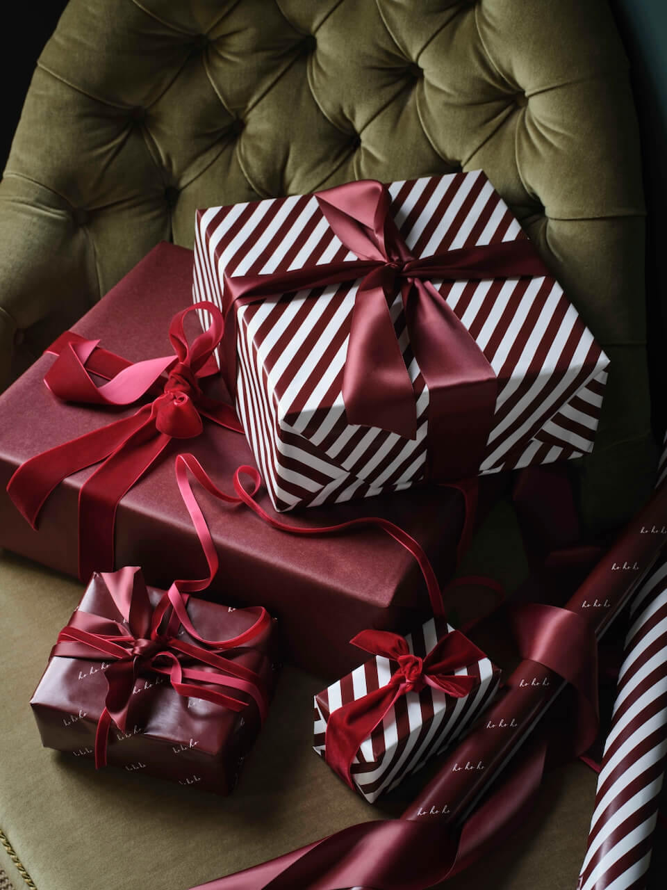 10m Burgundy & White Stripe Wrapping Paper