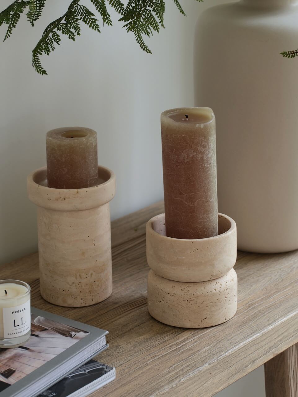 Hythe Travertine Pillar Candle Holder