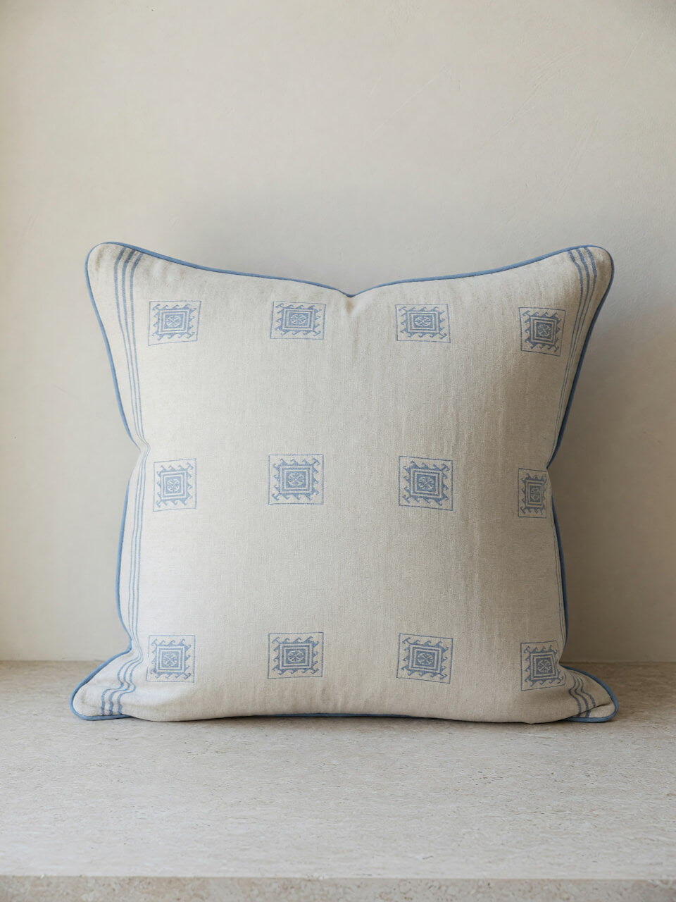 Cream and Blue Fog Patterned Cushion Cover
