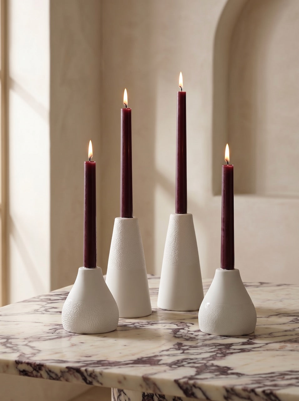 Textured Ceramic Candlesticks - Set of 4