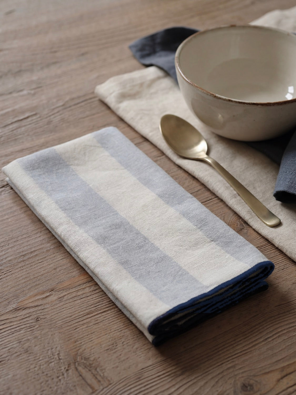 Blue Stripe Linen Napkins Set of 4