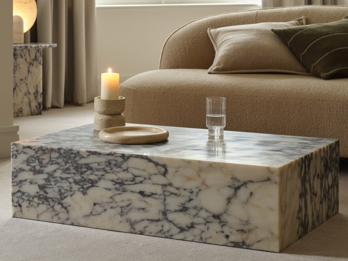 Layered Lounge marble furniture showing natural veining