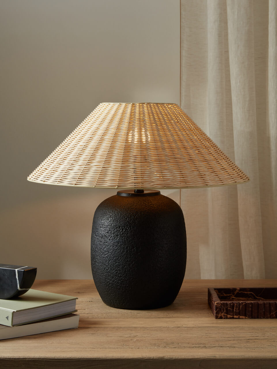 Ligero Ceramic Table Lamp with Rattan Shade