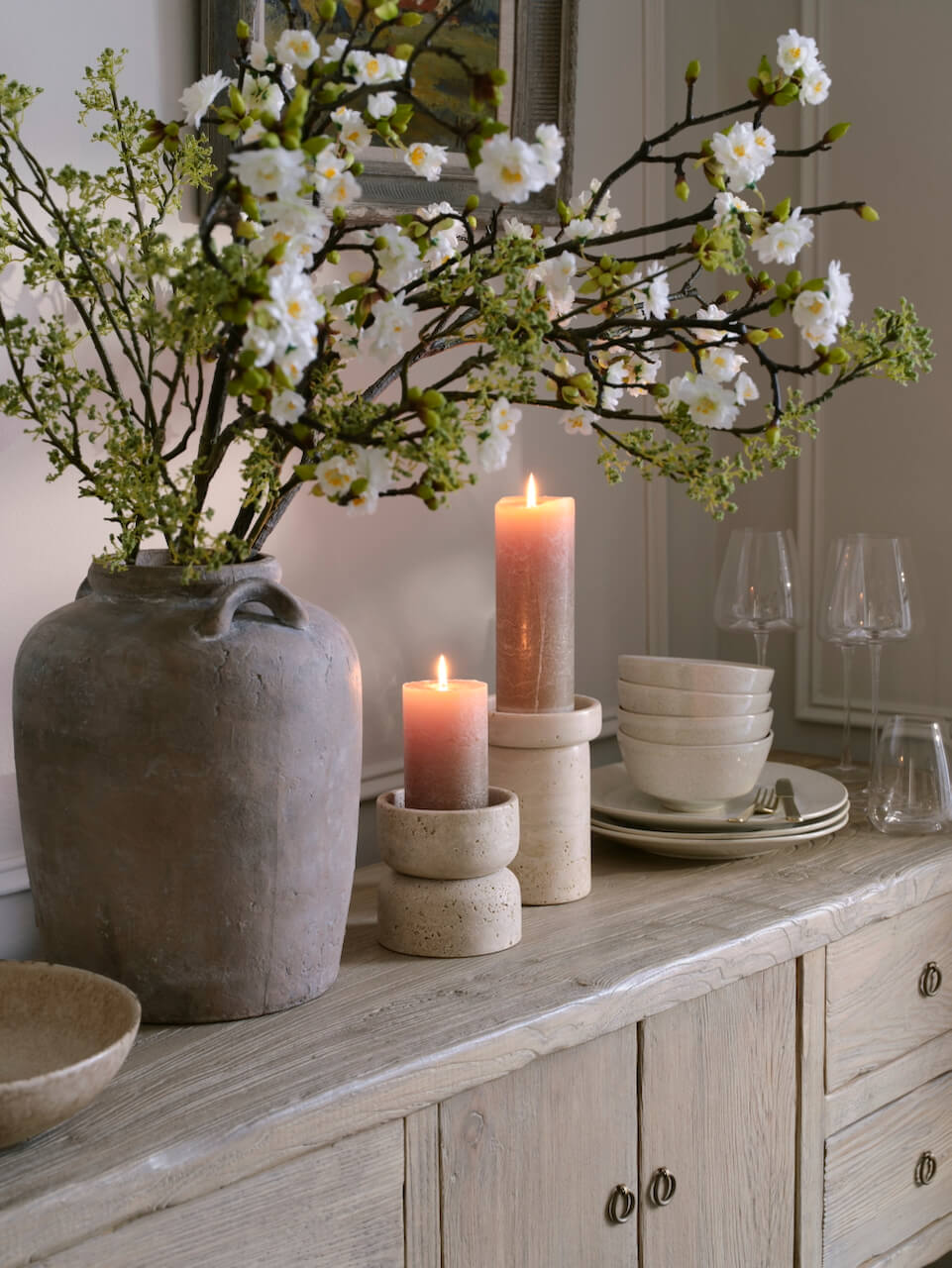 Hythe Travertine Pillar Candle Holder