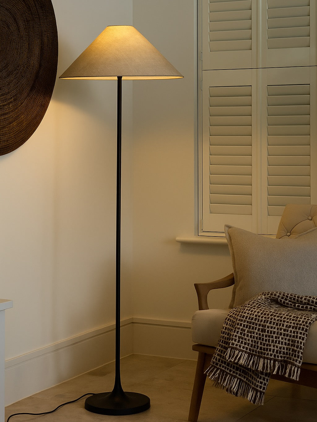 Ivar Black Metal Floor  Lamp with Natural Shade