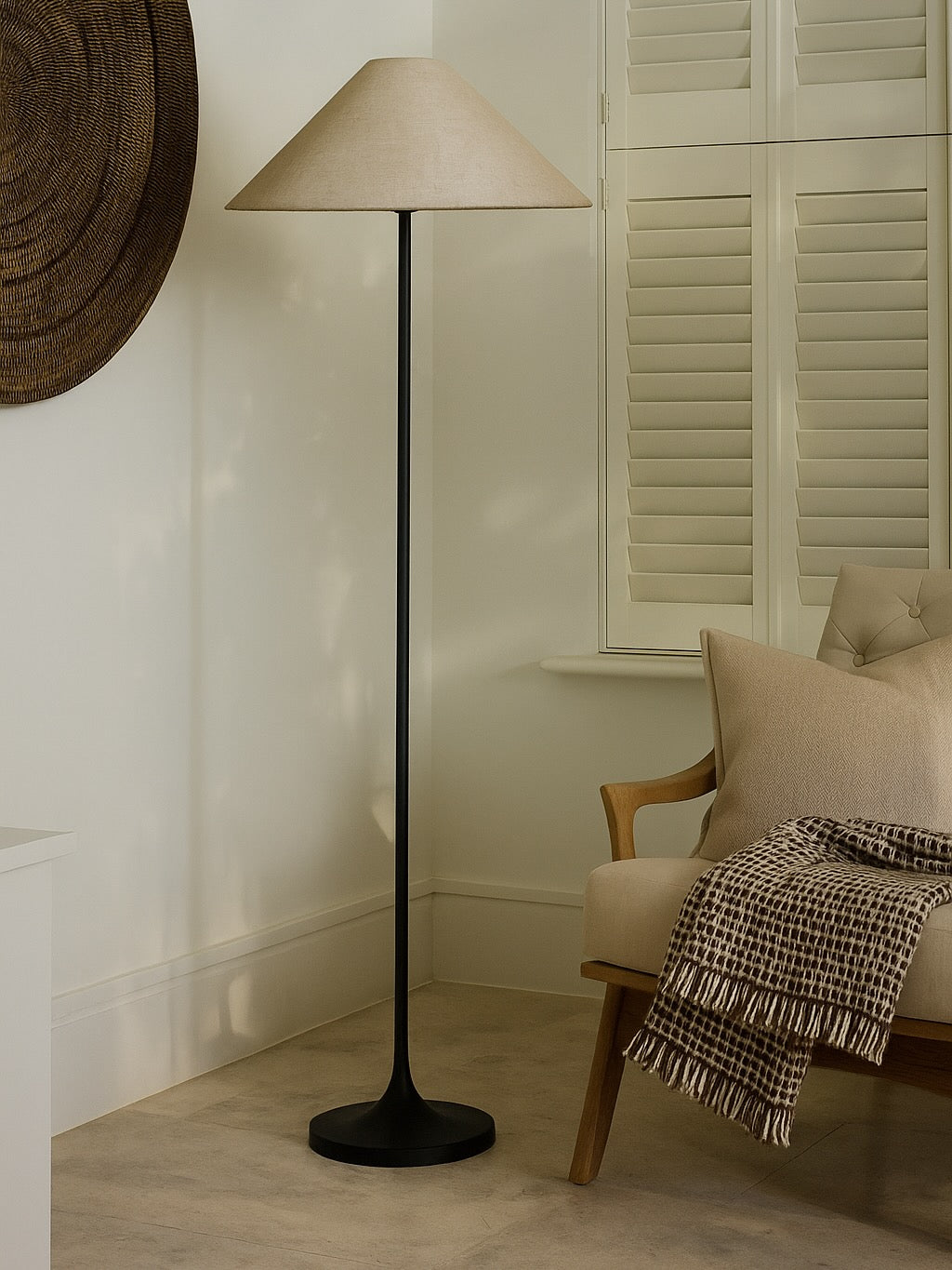 Ivar Black Metal Floor  Lamp with Natural Shade