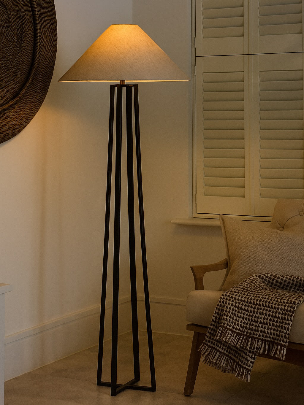 Zane Black Floor Lamp with Natural Fabric Shade