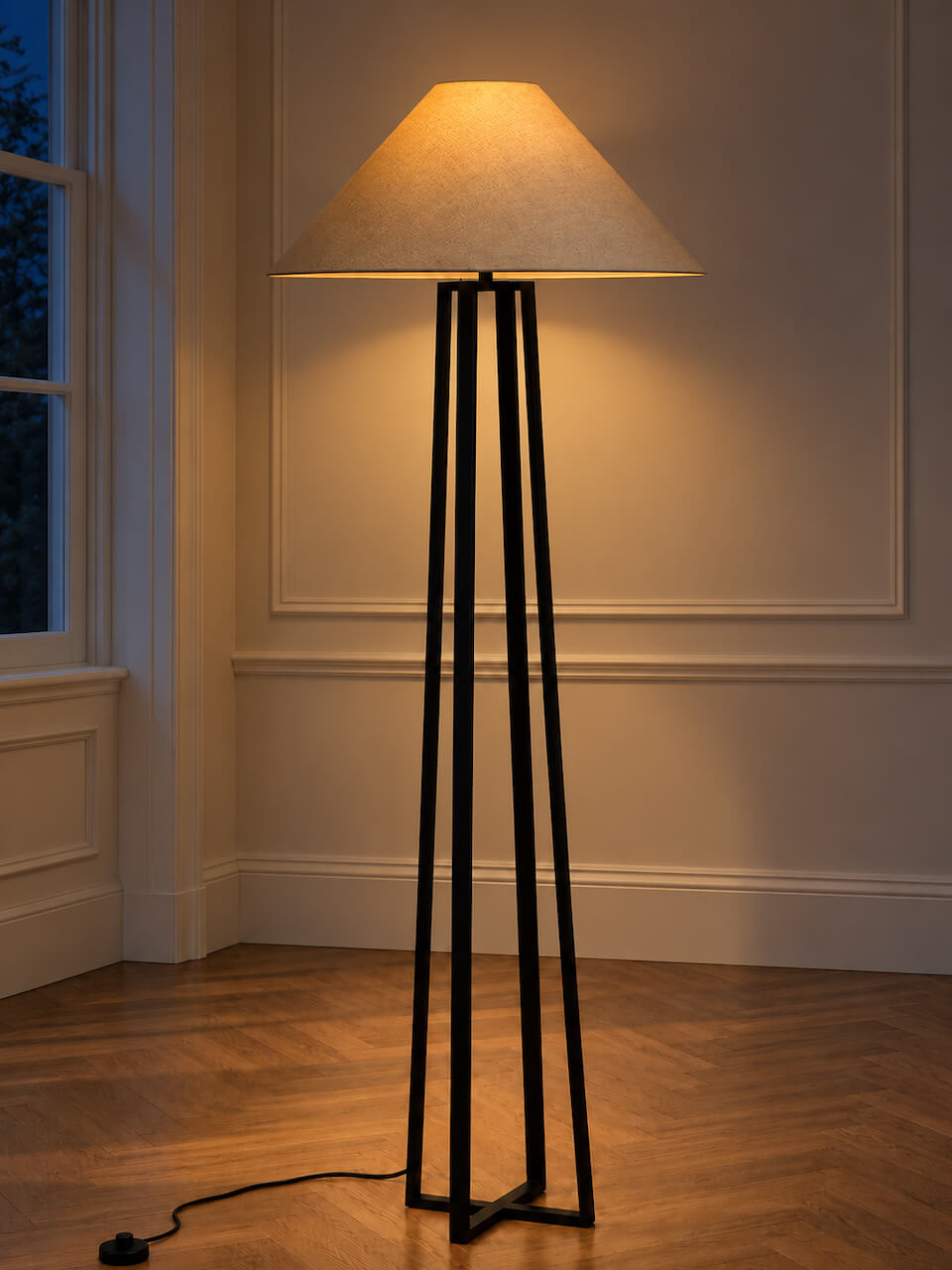 Zane Black Floor Lamp with Natural Fabric Shade