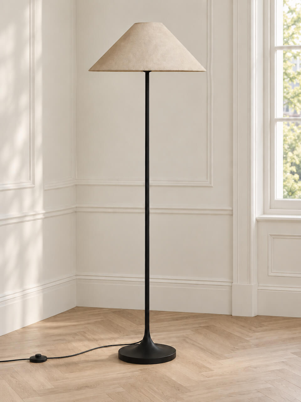 Ivar Black Metal Floor Lamp with Natural Shade