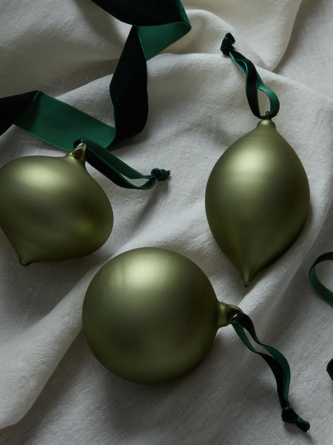 Frosted Green Glass Baubles -  Set of 3