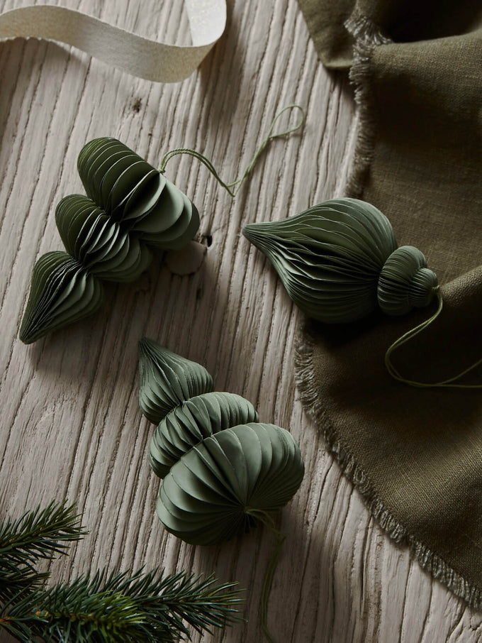 Green Paper Decorations - Set of 3