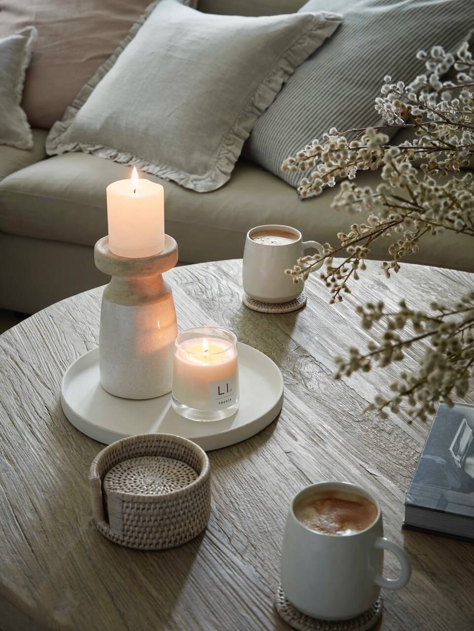 Iona Rattan Coasters - White- Set of 6