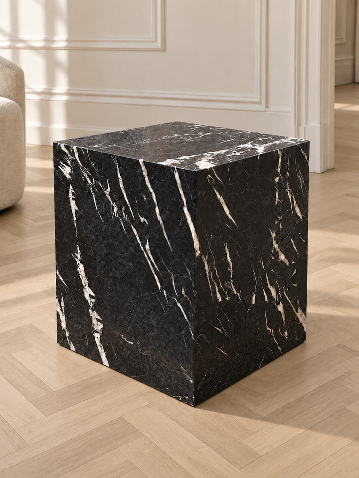 Marlborough Nero Marquina Black Leathered Marble Side Table