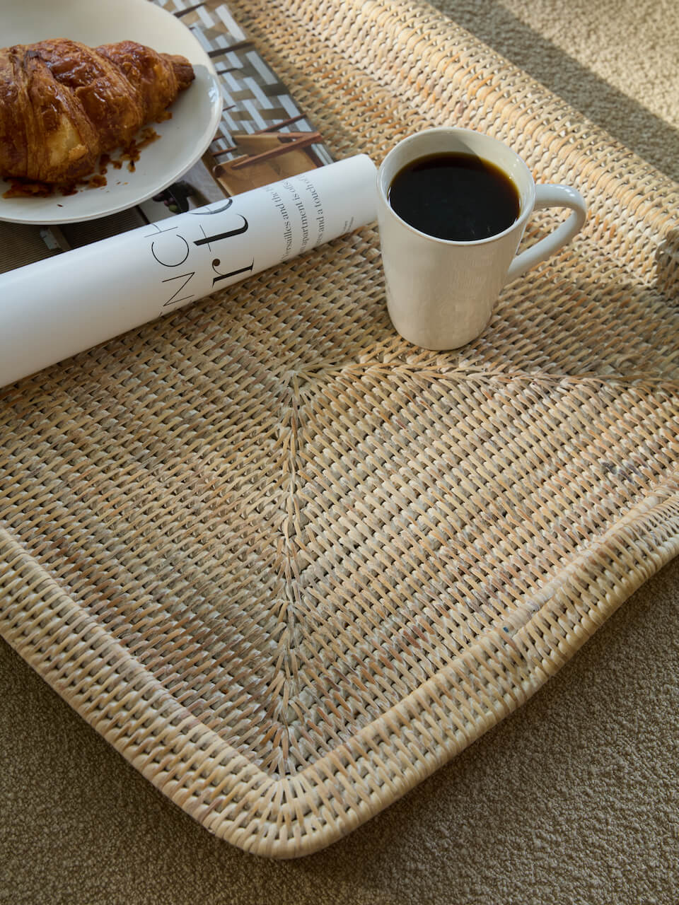 Ness Rattan Ottoman Tray - White