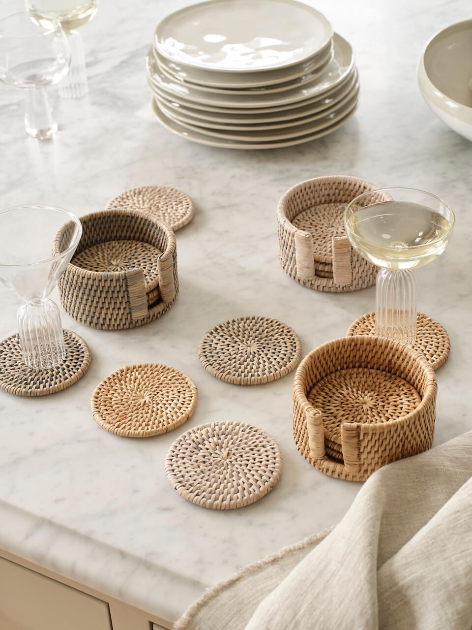 Iona Rattan Coasters - Grey - Set of 6
