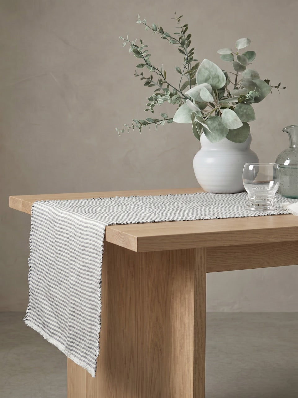 Ink Thin Stripe Linen Table Runner