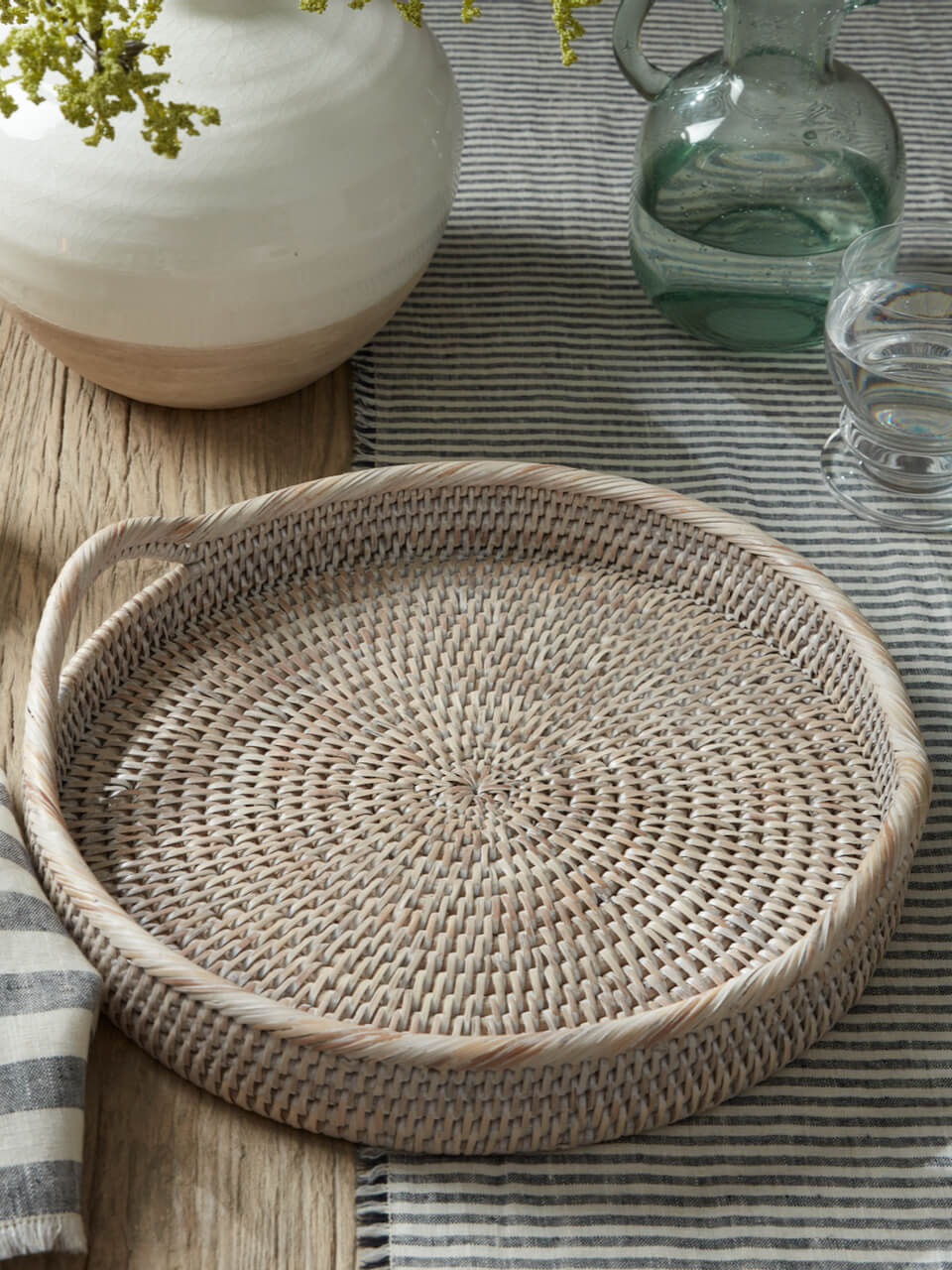Firth Rattan Round Tray - White