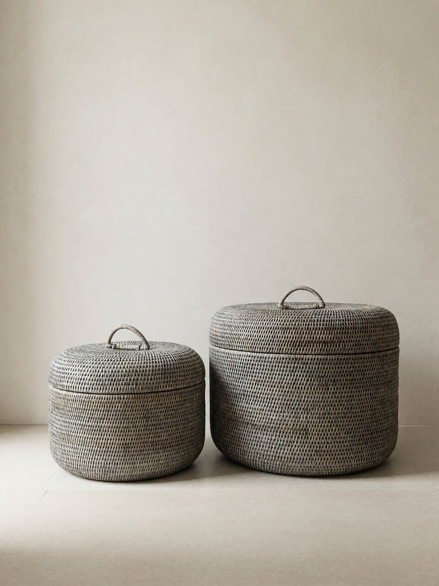 Ely Rattan Round Storage Box - Grey