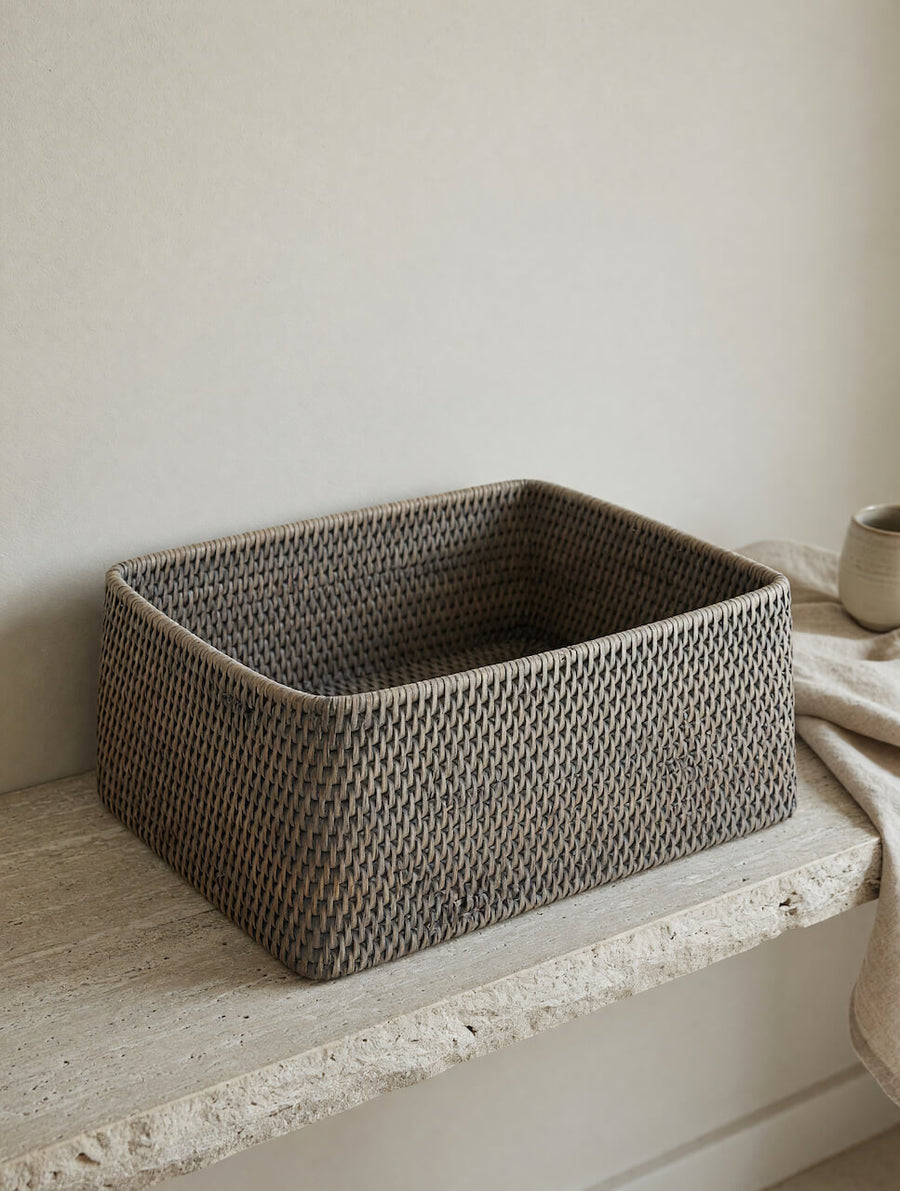 Blair Rattan Shelf Basket - Grey