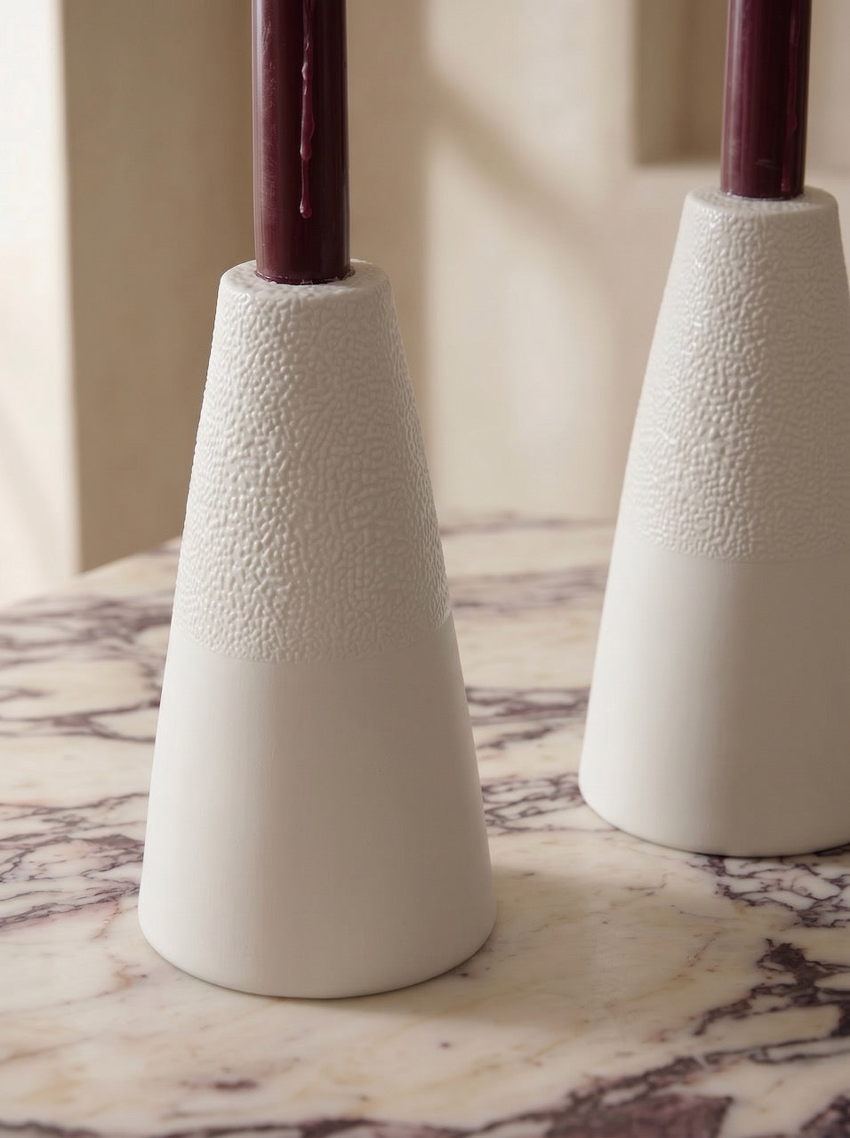 Textured Ceramic Candlesticks - Set of 4